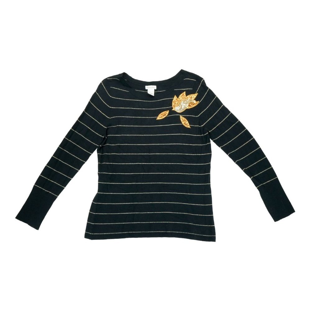 Monroe & Main Women's L Long Sleeve Sweatshirt Bird Print Black Striped